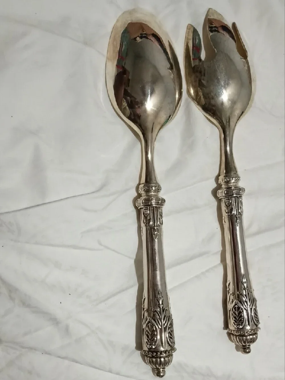 Elegant Silver-Tone Serving Spoon and Fork Set